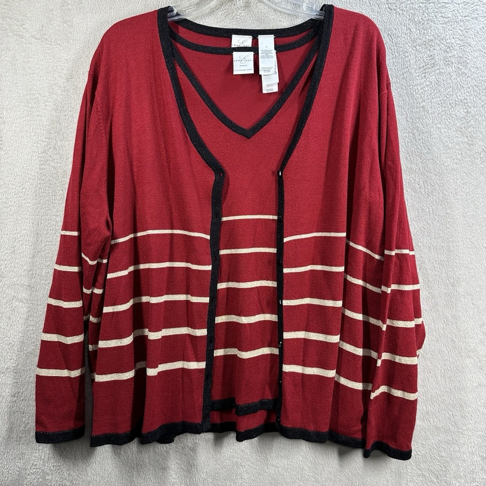 Emma James Women Two Piece Cardigan Set Plus‎ Size 3 Red Stripe Sweater Tank Set